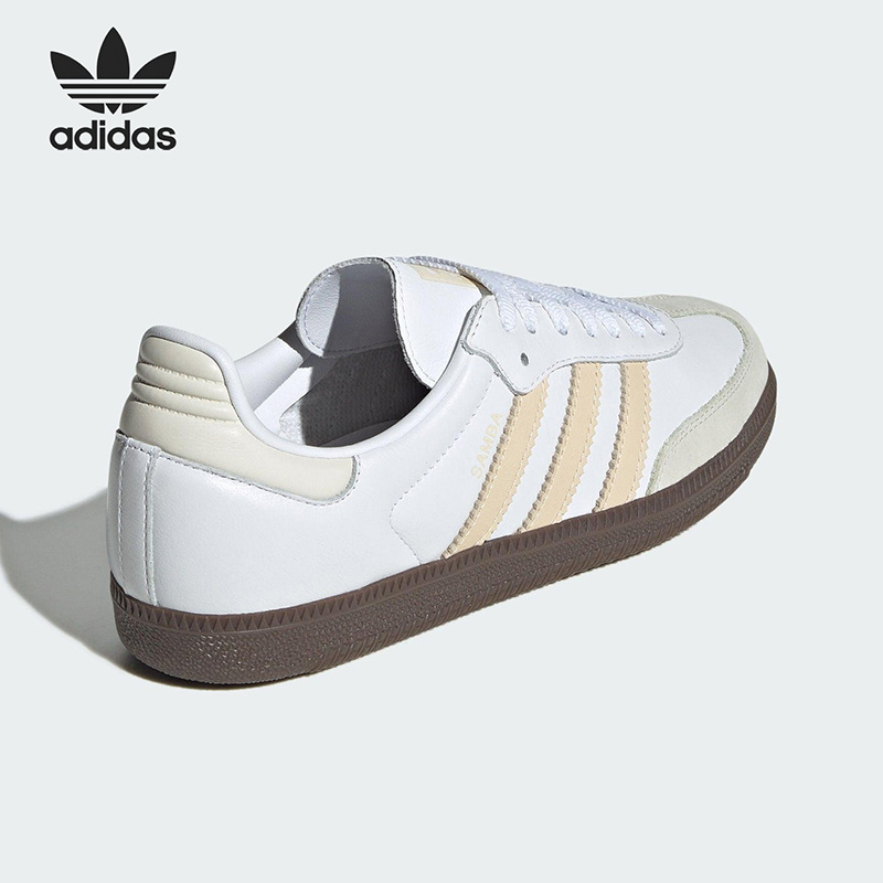 Adidas Shoes Samba - รองเท้าสเก็ตแบบเรโทรสำหรับผู้หญิง รุ่น JH7300 สีขาวเบจ หนังกลับ หุ้มข้อต่ำ