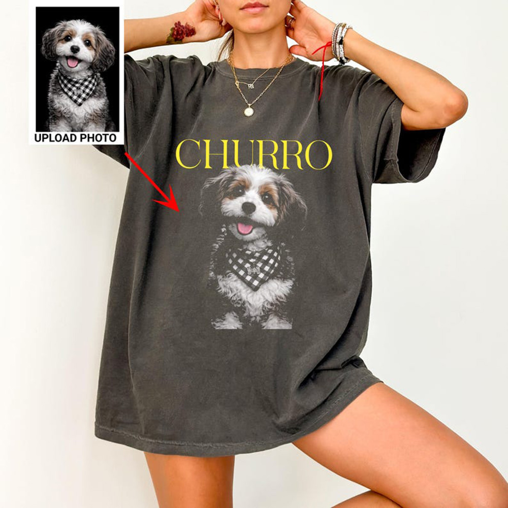 Pet Portrait Custom - เสื้อยืดลายภาพสัตว์เลี้ยงแบบกำหนดเองส่วนบุคคล นำขึ้นรูปภาพสัตว์ของคุณมาสแกนลงเสื้อยืดสำหรับเป็นของขวัญสำหรับคู่รักหรือครอบครัว