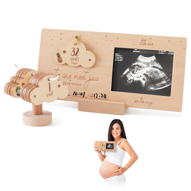 Engraved Wood Frame - กรอบรูปโซโนแกรมสำหรับเด็กกรอบรูปอัลตร้าซาวด์กรอบเมฆของขวัญการประกาศของเด็กทารกของที่ระลึกสำหรับคู่รักใหม่คุณแม่